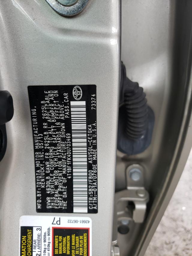 Photo 9 VIN: 4T1BF1FK4DU703469 - TOYOTA CAMRY L 