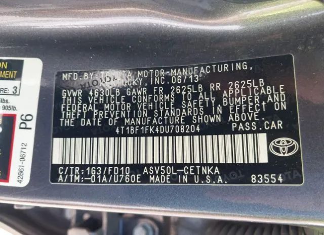 Photo 8 VIN: 4T1BF1FK4DU708204 - TOYOTA CAMRY 