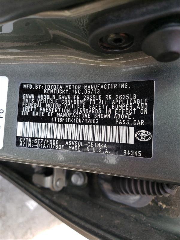 Photo 9 VIN: 4T1BF1FK4DU712883 - TOYOTA CAMRY L 