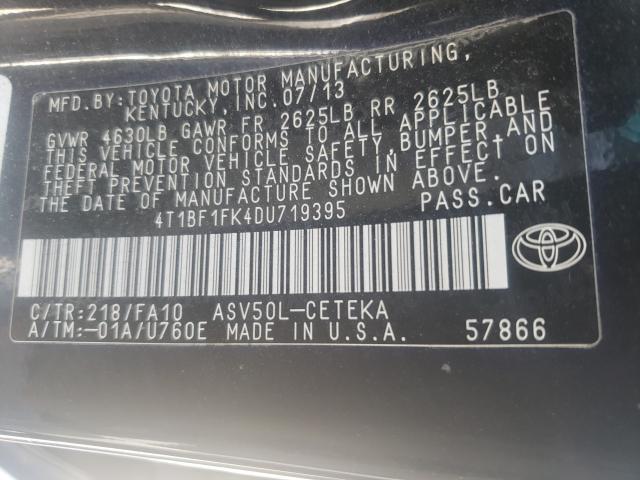 Photo 9 VIN: 4T1BF1FK4DU719395 - TOYOTA CAMRY L 