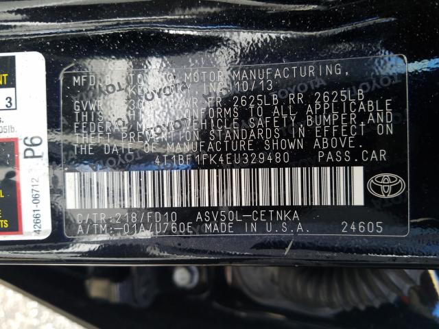 Photo 9 VIN: 4T1BF1FK4EU329480 - TOYOTA CAMRY L 