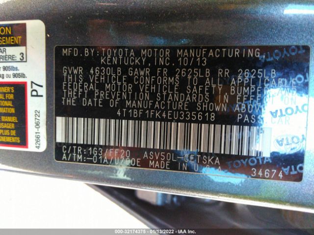 Photo 8 VIN: 4T1BF1FK4EU335618 - TOYOTA CAMRY 