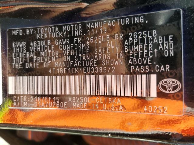 Photo 11 VIN: 4T1BF1FK4EU338972 - TOYOTA CAMRY L 