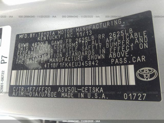 Photo 8 VIN: 4T1BF1FK4EU345842 - TOYOTA CAMRY 