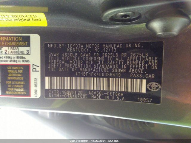 Photo 8 VIN: 4T1BF1FK4EU356419 - TOYOTA CAMRY 