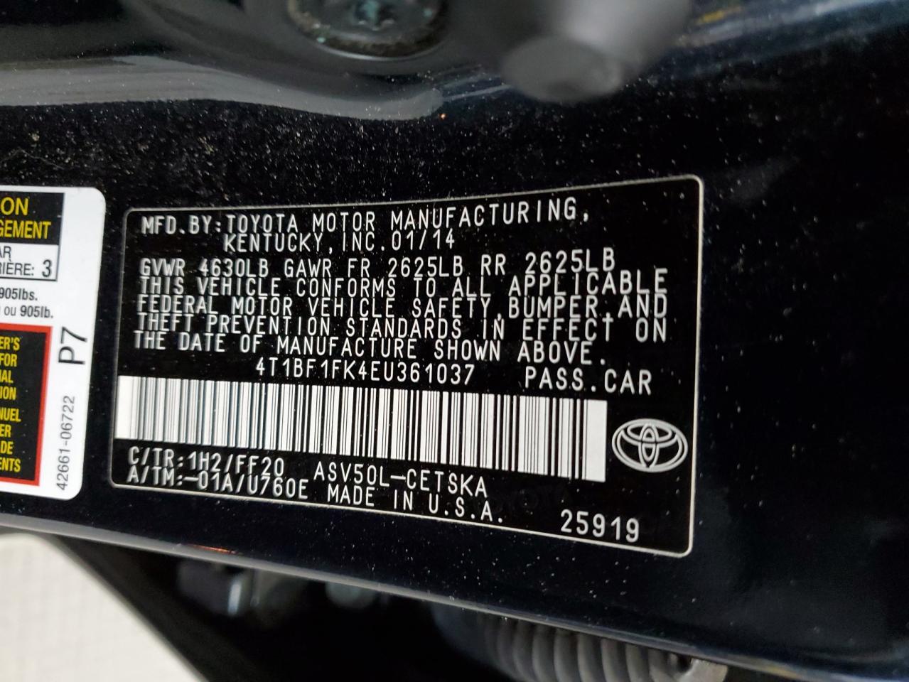 Photo 11 VIN: 4T1BF1FK4EU361037 - TOYOTA CAMRY 