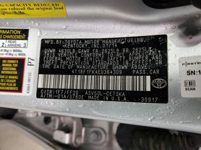 Photo 8 VIN: 4T1BF1FK4EU364309 - TOYOTA CAMRY L 