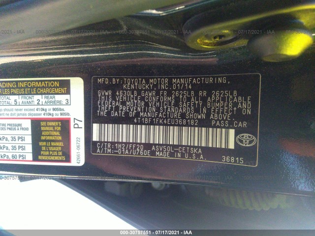 Photo 8 VIN: 4T1BF1FK4EU368182 - TOYOTA CAMRY 