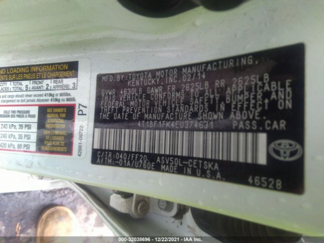 Photo 8 VIN: 4T1BF1FK4EU374631 - TOYOTA CAMRY 