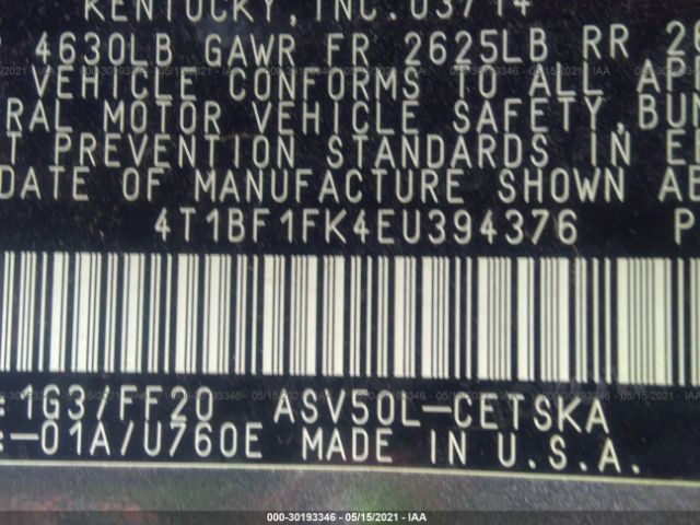 Photo 8 VIN: 4T1BF1FK4EU394376 - TOYOTA CAMRY 