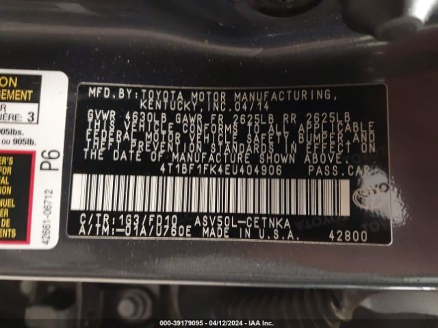 Photo 8 VIN: 4T1BF1FK4EU404906 - TOYOTA CAMRY 