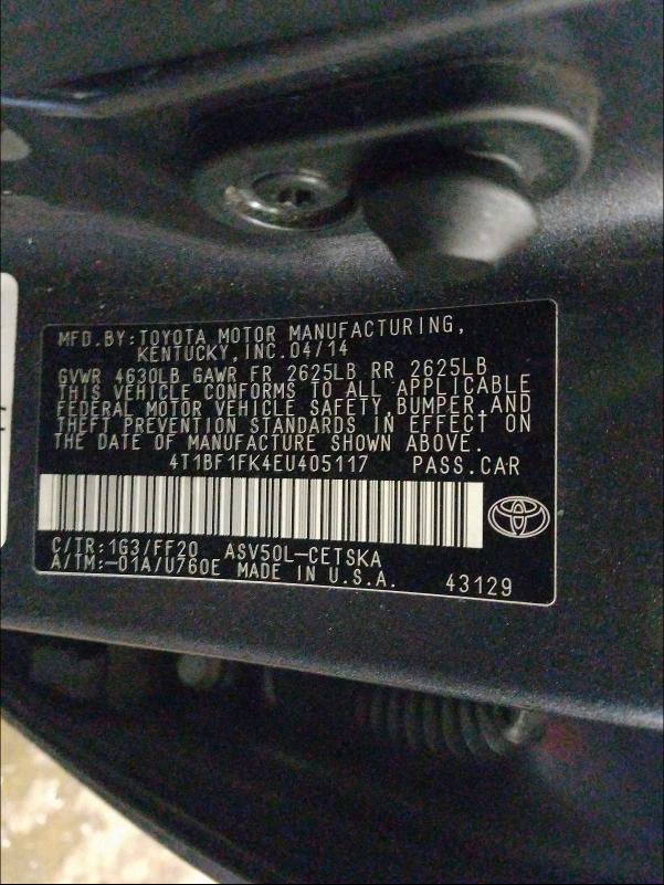 Photo 9 VIN: 4T1BF1FK4EU405117 - TOYOTA CAMRY L 