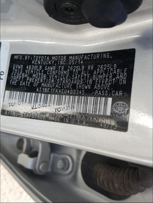 Photo 9 VIN: 4T1BF1FK4EU409345 - TOYOTA CAMRY L 