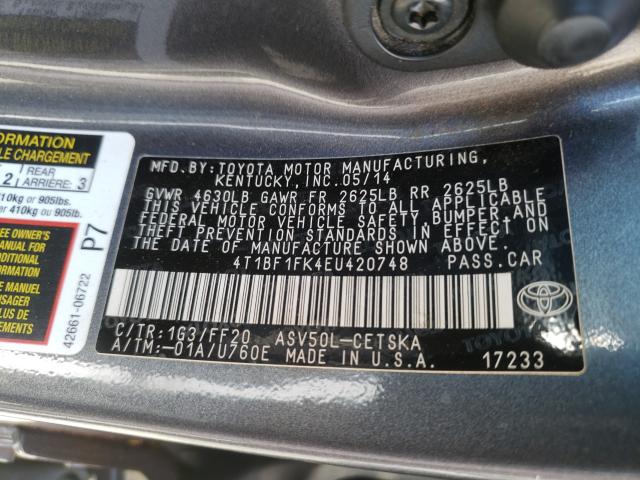 Photo 9 VIN: 4T1BF1FK4EU420748 - TOYOTA CAMRY L 