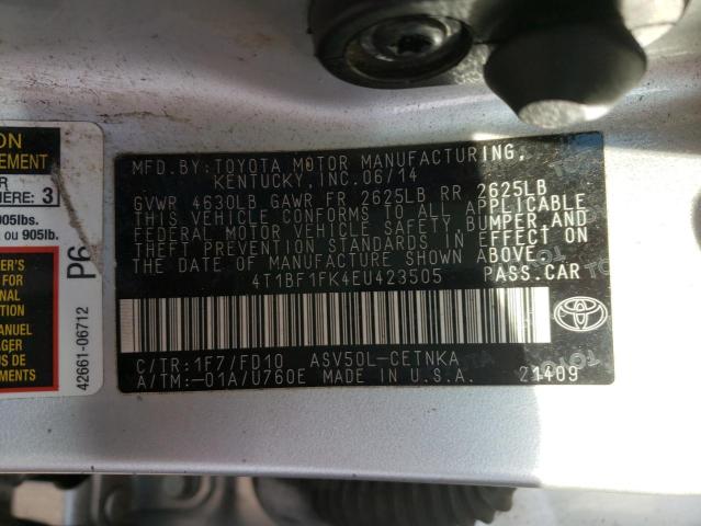 Photo 9 VIN: 4T1BF1FK4EU423505 - TOYOTA CAMRY L 