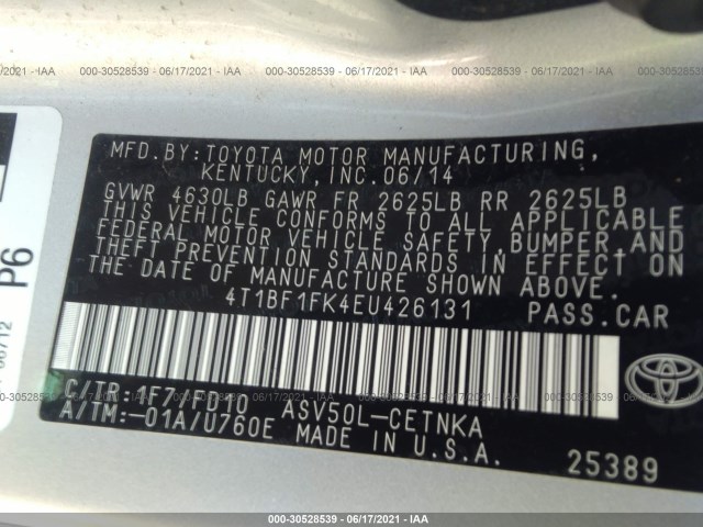 Photo 8 VIN: 4T1BF1FK4EU426131 - TOYOTA CAMRY 