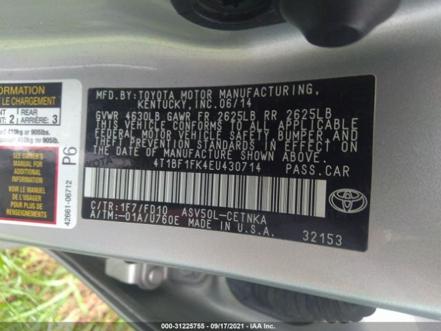 Photo 8 VIN: 4T1BF1FK4EU430714 - TOYOTA CAMRY 