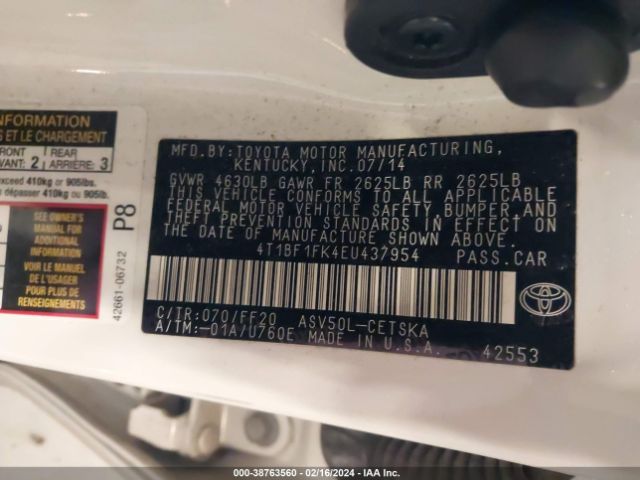 Photo 8 VIN: 4T1BF1FK4EU437954 - TOYOTA CAMRY 