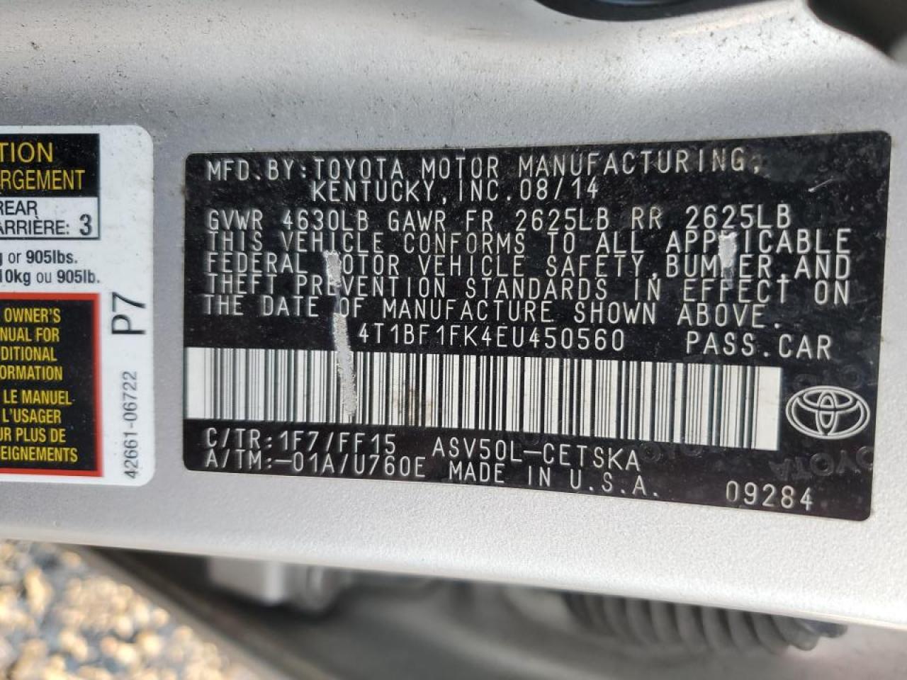 Photo 11 VIN: 4T1BF1FK4EU450560 - TOYOTA CAMRY 