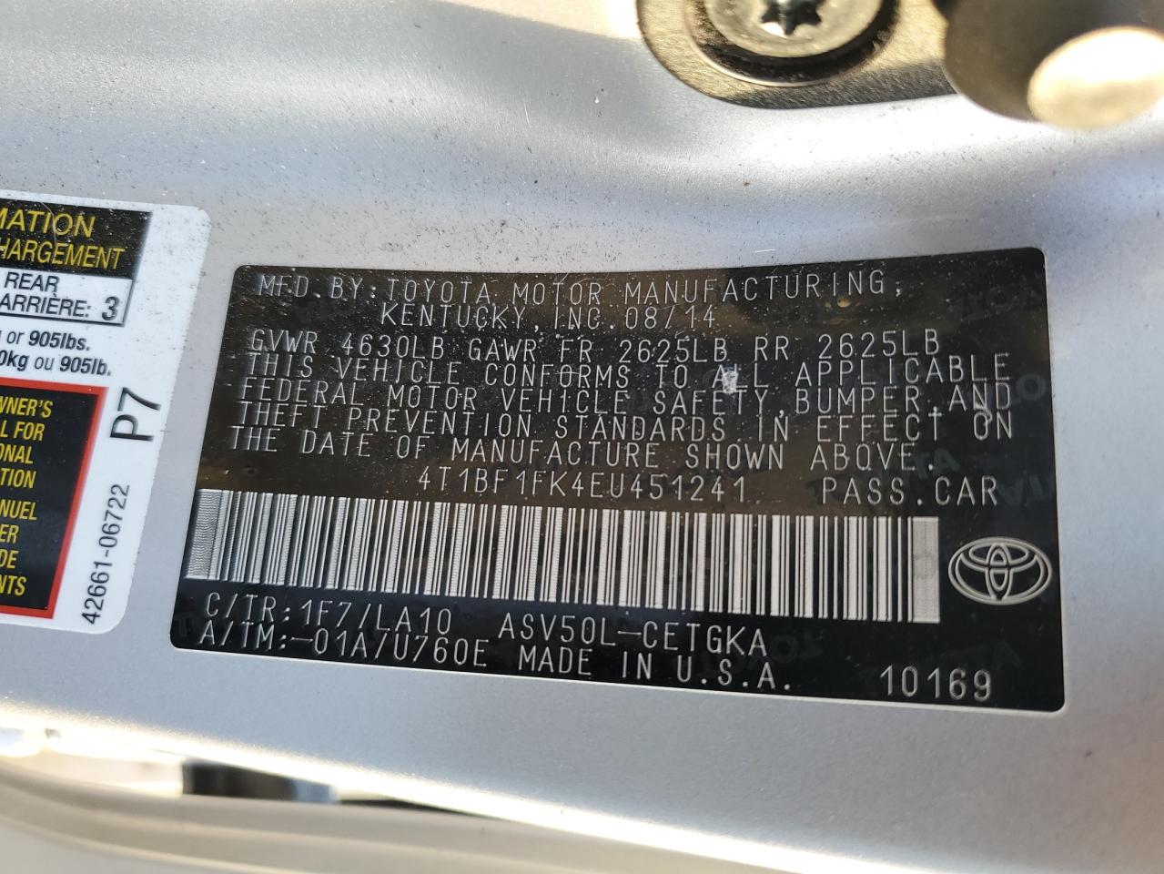 Photo 11 VIN: 4T1BF1FK4EU451241 - TOYOTA CAMRY 