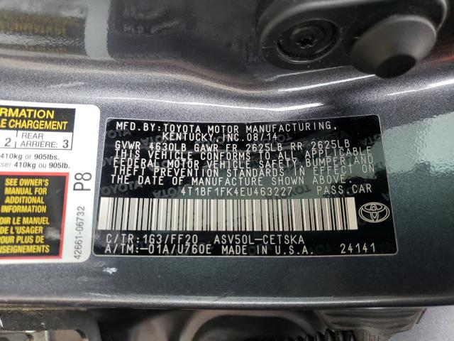 Photo 9 VIN: 4T1BF1FK4EU463227 - TOYOTA CAMRY L 