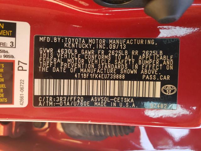 Photo 11 VIN: 4T1BF1FK4EU739888 - TOYOTA CAMRY SE 