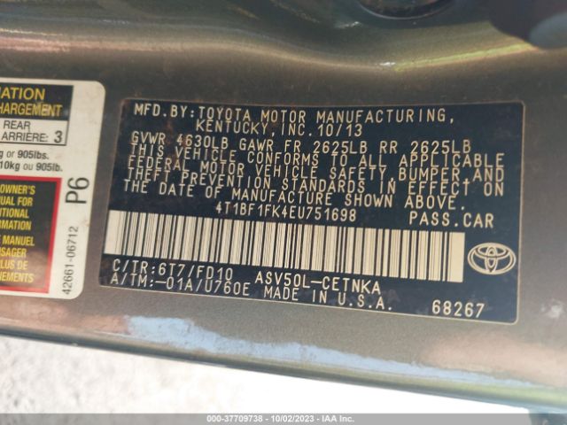 Photo 8 VIN: 4T1BF1FK4EU751698 - TOYOTA CAMRY 