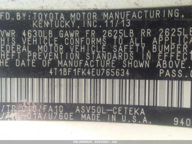 Photo 8 VIN: 4T1BF1FK4EU765634 - TOYOTA CAMRY 