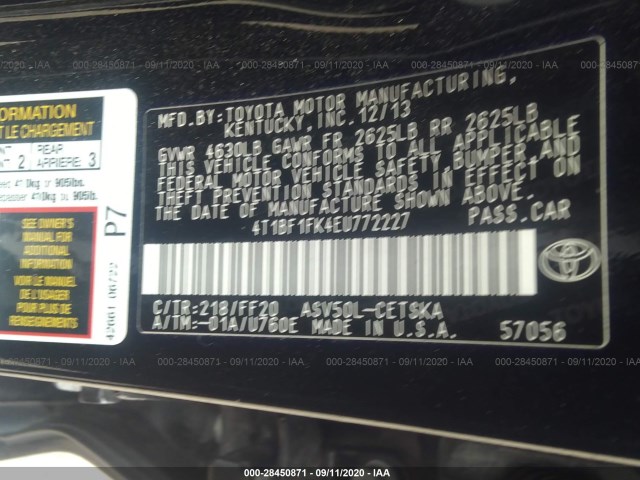 Photo 8 VIN: 4T1BF1FK4EU772227 - TOYOTA CAMRY 