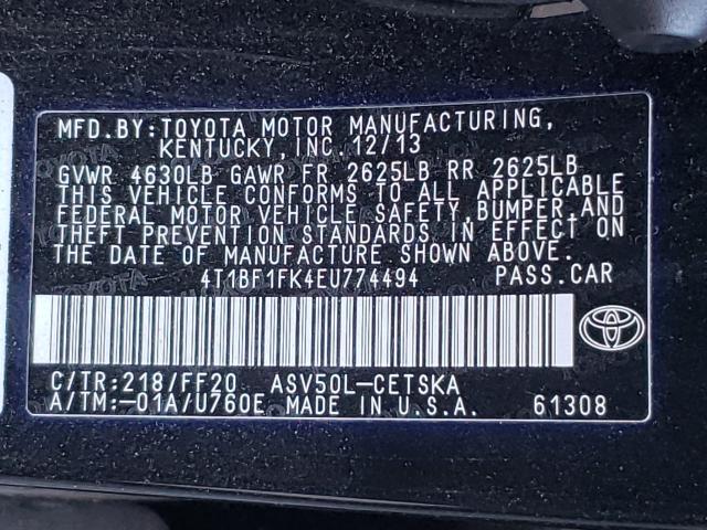 Photo 9 VIN: 4T1BF1FK4EU774494 - TOYOTA CAMRY L 