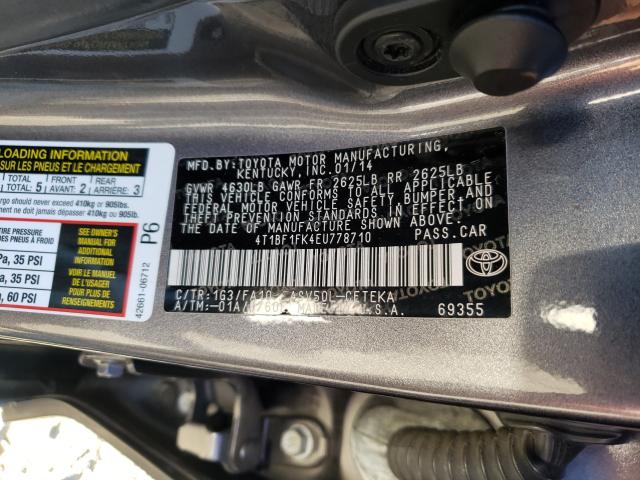 Photo 9 VIN: 4T1BF1FK4EU778710 - TOYOTA CAMRY L 