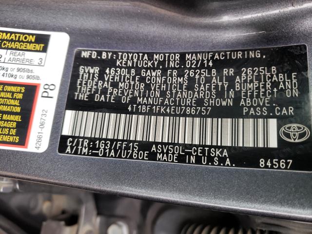 Photo 9 VIN: 4T1BF1FK4EU786757 - TOYOTA CAMRY L 