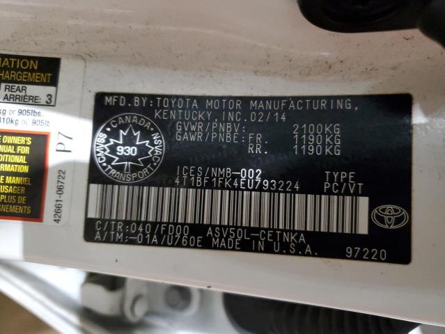 Photo 12 VIN: 4T1BF1FK4EU793224 - TOYOTA CAMRY 