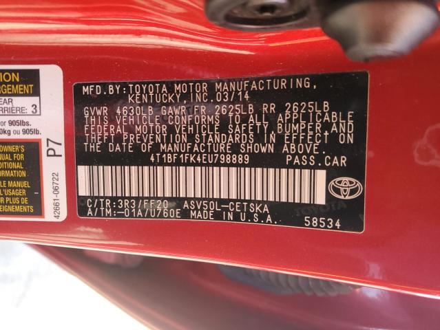 Photo 12 VIN: 4T1BF1FK4EU798889 - TOYOTA CAMRY 