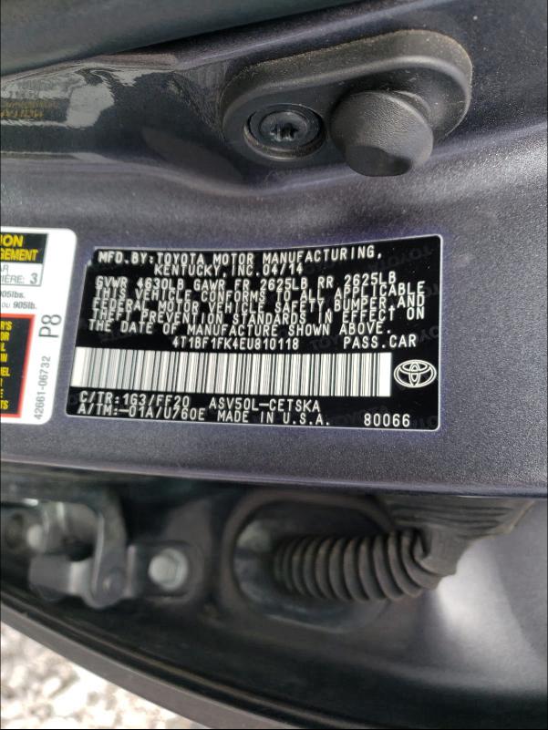 Photo 9 VIN: 4T1BF1FK4EU810118 - TOYOTA CAMRY L 