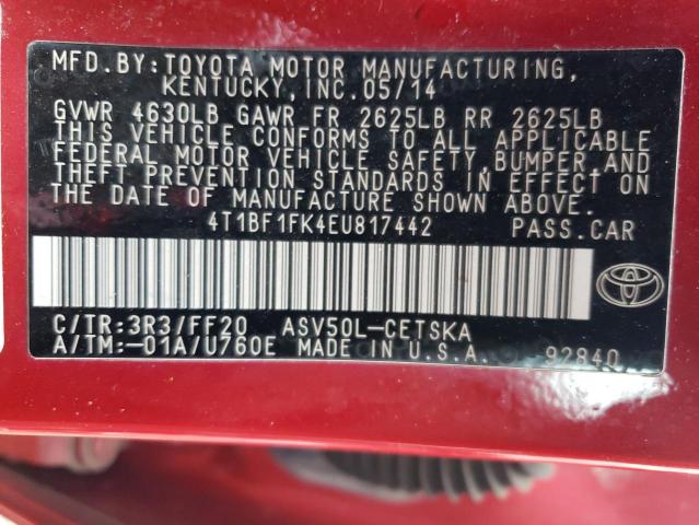 Photo 12 VIN: 4T1BF1FK4EU817442 - TOYOTA CAMRY 