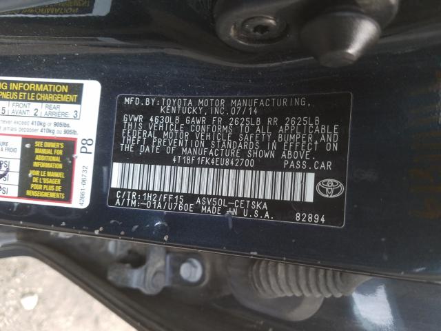 Photo 9 VIN: 4T1BF1FK4EU842700 - TOYOTA CAMRY L 