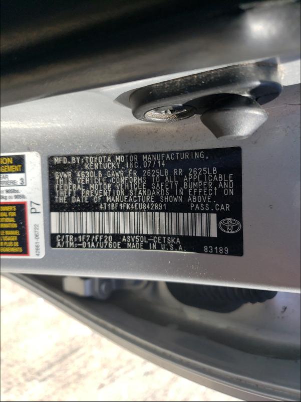 Photo 9 VIN: 4T1BF1FK4EU842891 - TOYOTA CAMRY L 