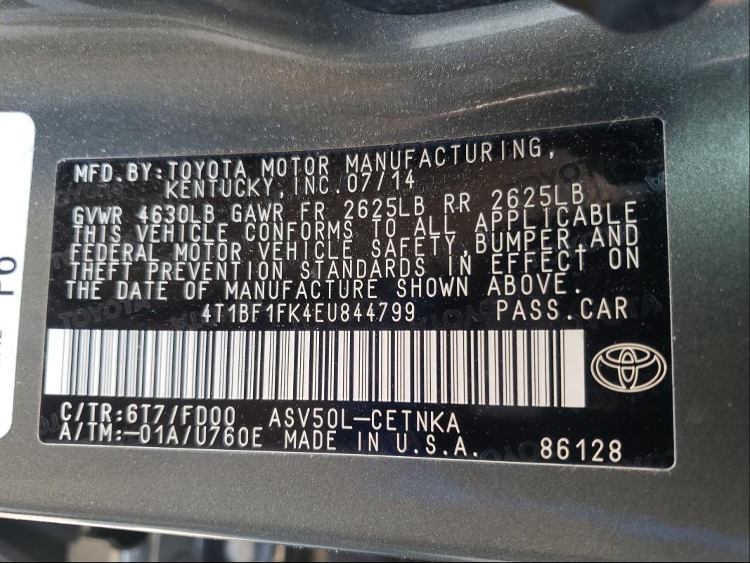 Photo 9 VIN: 4T1BF1FK4EU844799 - TOYOTA CAMRY L 