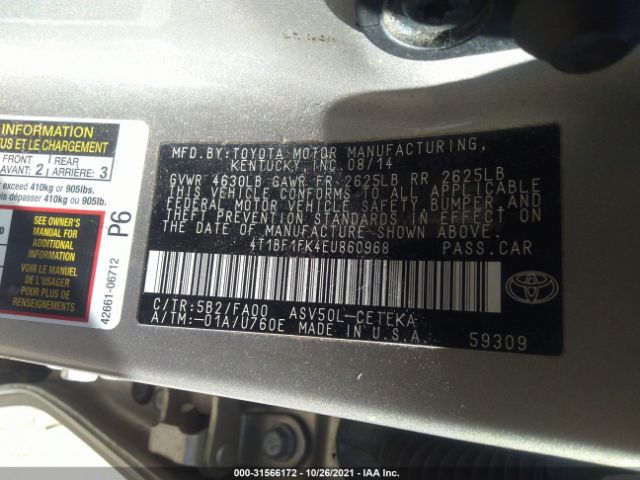 Photo 8 VIN: 4T1BF1FK4EU860968 - TOYOTA CAMRY 