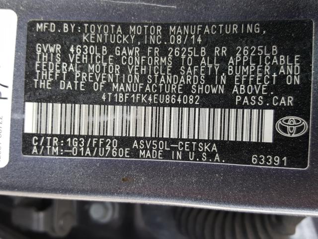 Photo 9 VIN: 4T1BF1FK4EU864082 - TOYOTA CAMRY L 