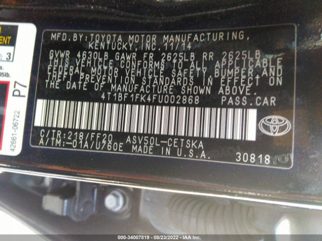 Photo 8 VIN: 4T1BF1FK4FU002868 - TOYOTA CAMRY 