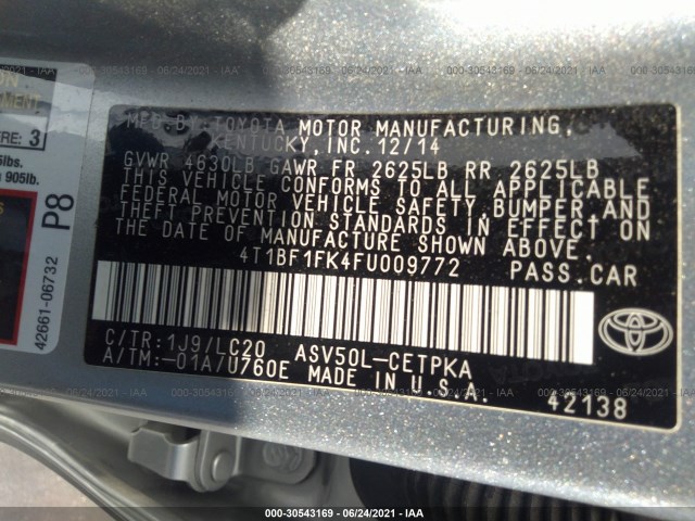 Photo 8 VIN: 4T1BF1FK4FU009772 - TOYOTA CAMRY 