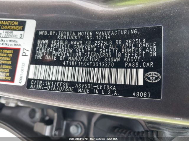 Photo 8 VIN: 4T1BF1FK4FU013370 - TOYOTA CAMRY 