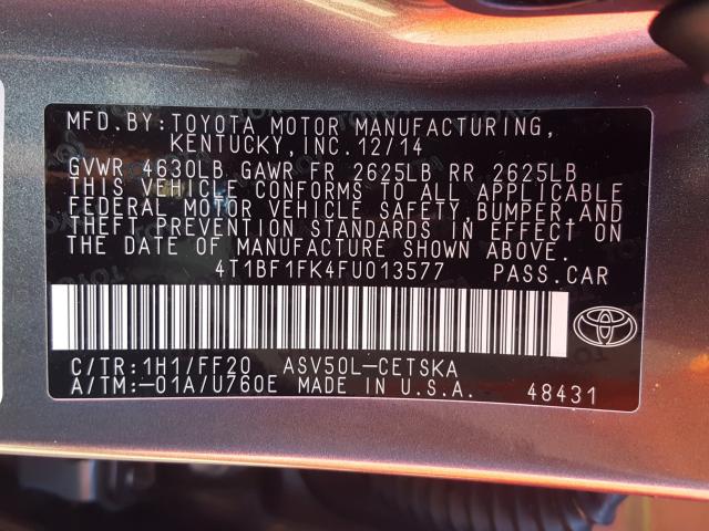 Photo 9 VIN: 4T1BF1FK4FU013577 - TOYOTA CAMRY LE 