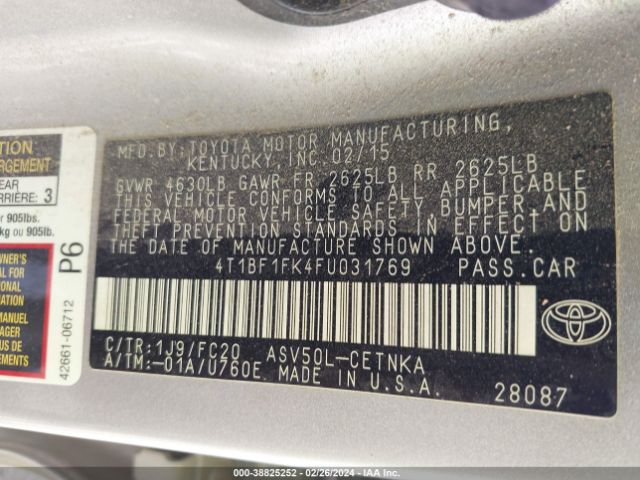 Photo 8 VIN: 4T1BF1FK4FU031769 - TOYOTA CAMRY 