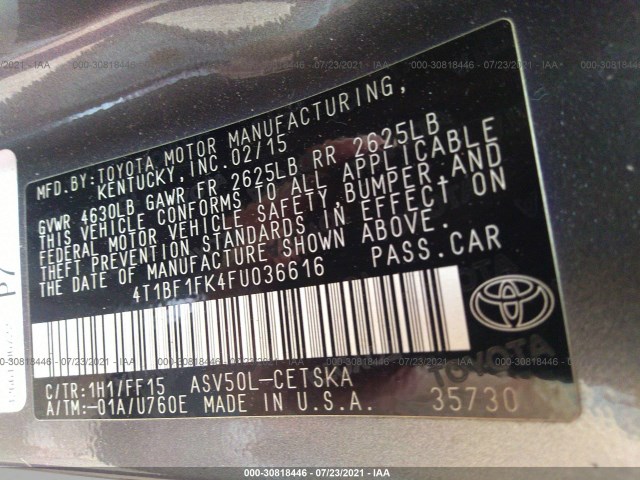 Photo 8 VIN: 4T1BF1FK4FU036616 - TOYOTA CAMRY 