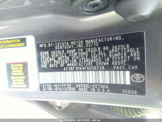 Photo 8 VIN: 4T1BF1FK4FU036728 - TOYOTA CAMRY 