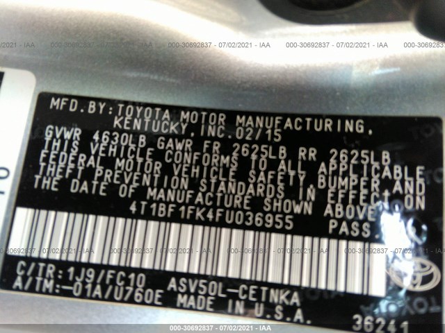 Photo 8 VIN: 4T1BF1FK4FU036955 - TOYOTA CAMRY 