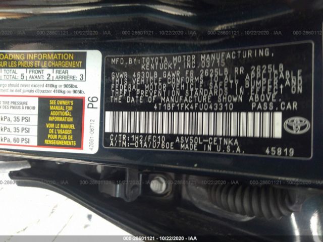 Photo 8 VIN: 4T1BF1FK4FU043310 - TOYOTA CAMRY 